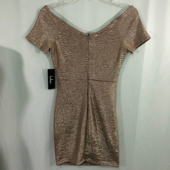 Lulu's Gold Side Ruched Mini Dress NWT - Picture 3 of 4